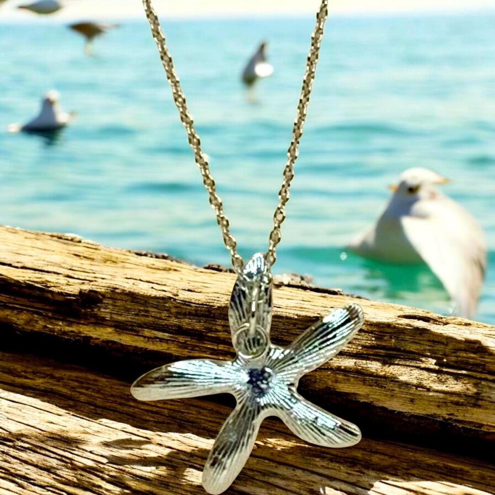 Starfish Pink and Gold Necklace with Pink Faux Pearl  Accents - Picture 8 of 9